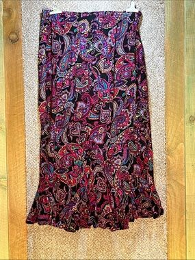 White Stag Black Paisley Maxi Skirt with Pink Accents